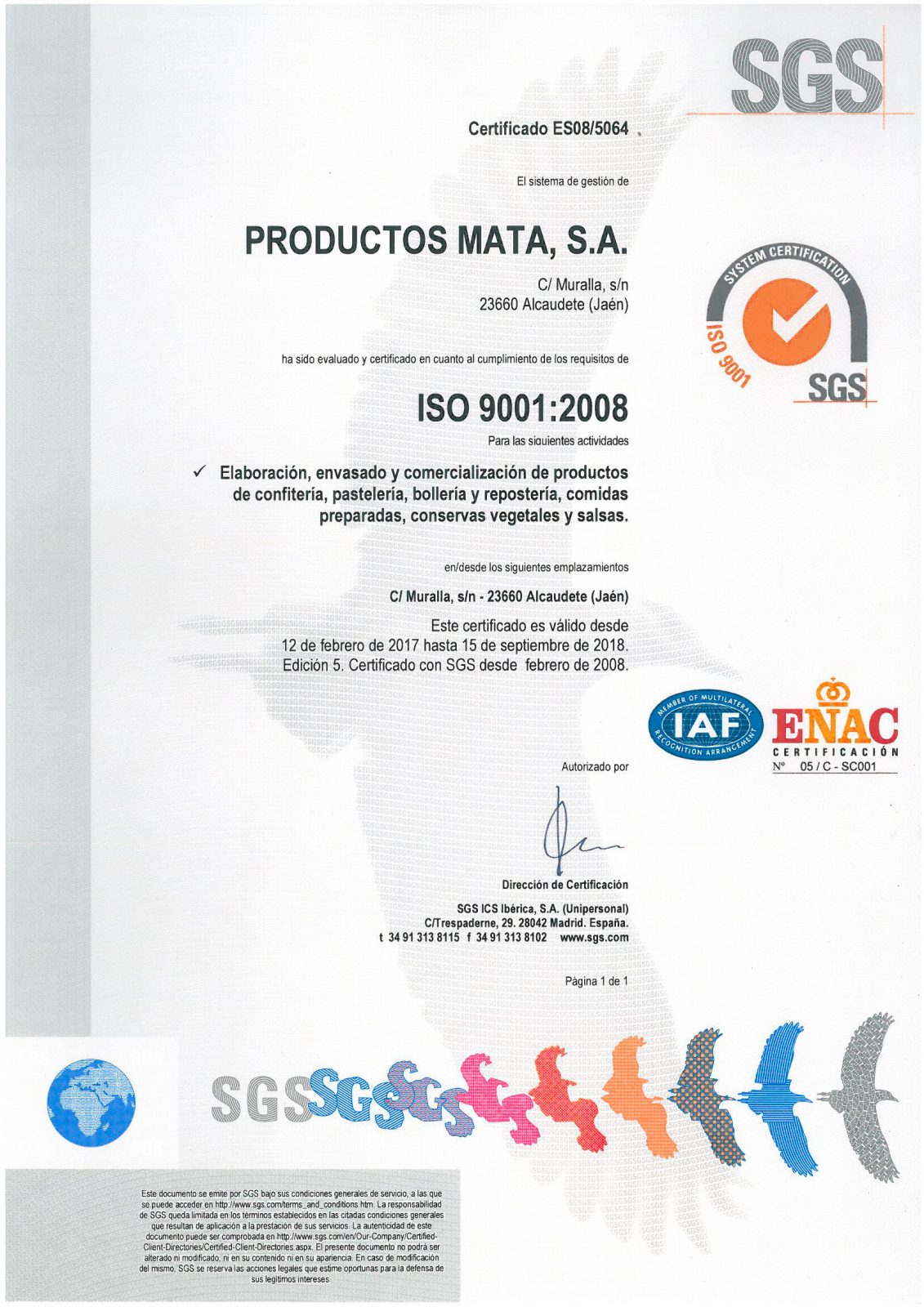 Renovado el certificado ISO 9001:2008 #ISO9001 @SGS_SA